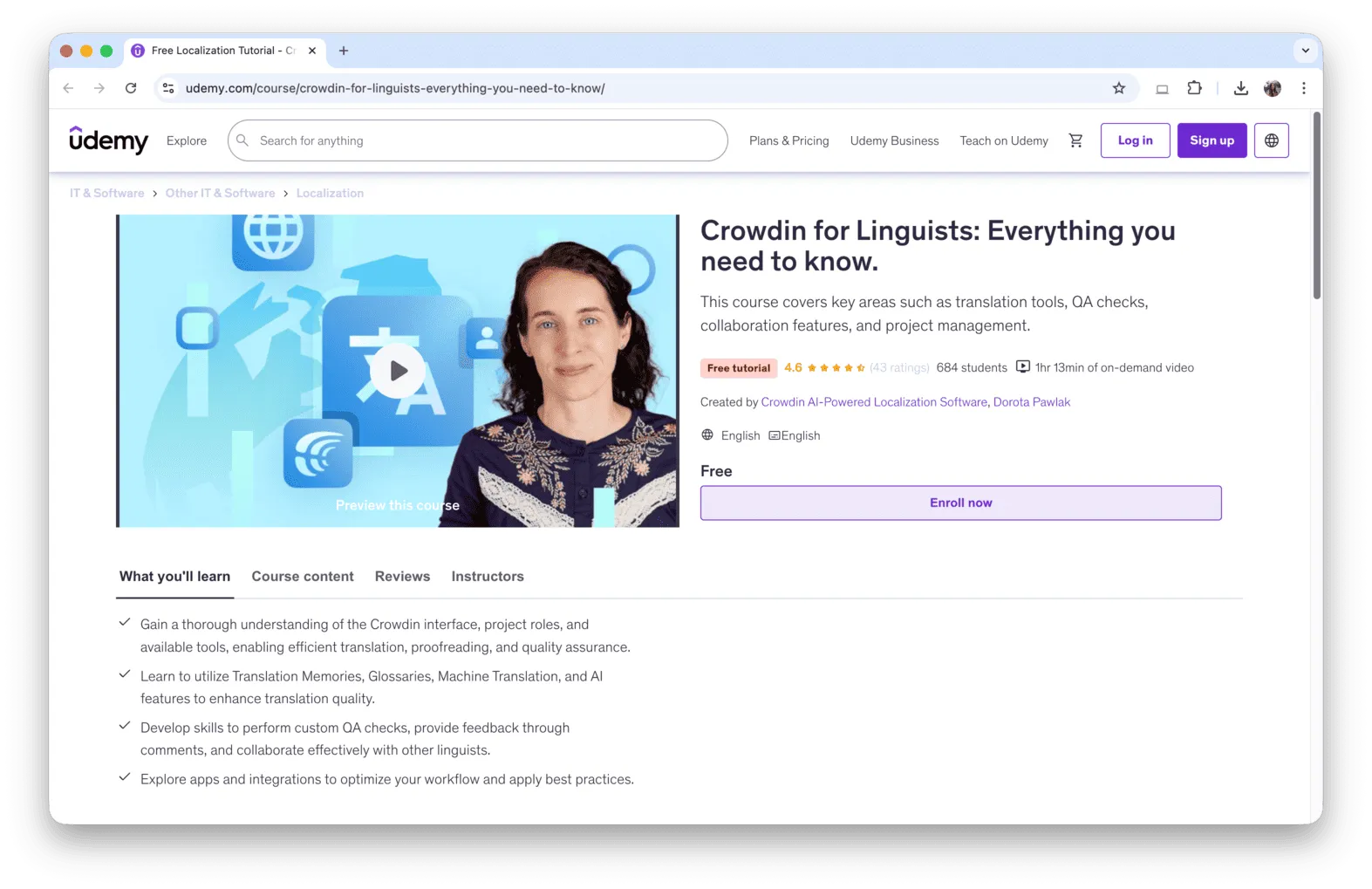 Crowdin course for Linguists on Udemy